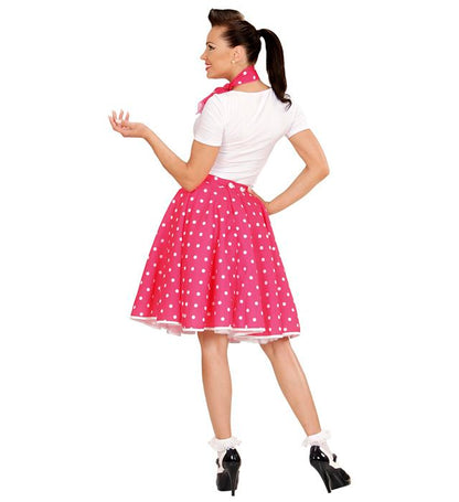 Pink 50S Polka Dots Skirt & Neck Scarf