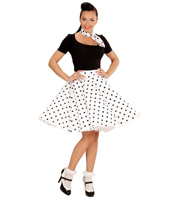 White 50S Polka Dots Skirt & Neckscarf