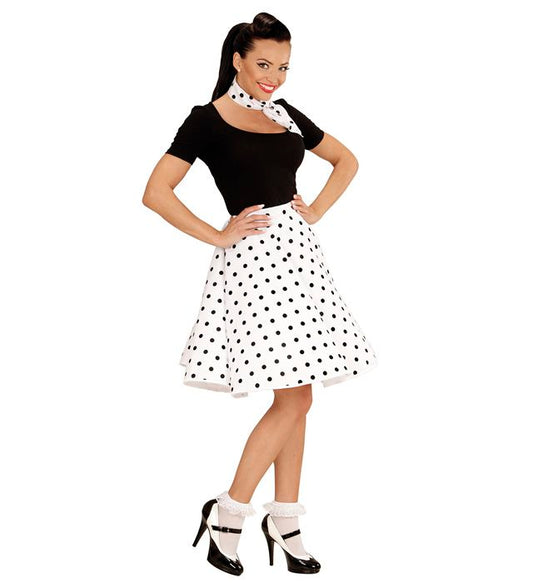 White 50S Polka Dots Skirt & Neckscarf