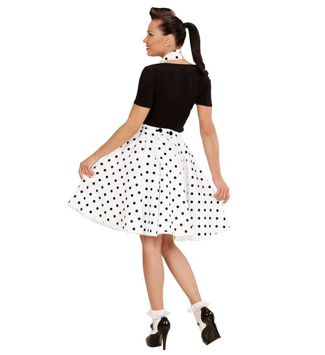 White 50S Polka Dots Skirt & Neckscarf