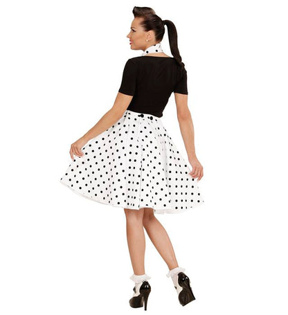 White 50S Polka Dots Skirt & Neckscarf