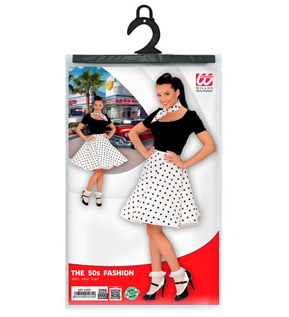 White 50S Polka Dots Skirt & Neckscarf