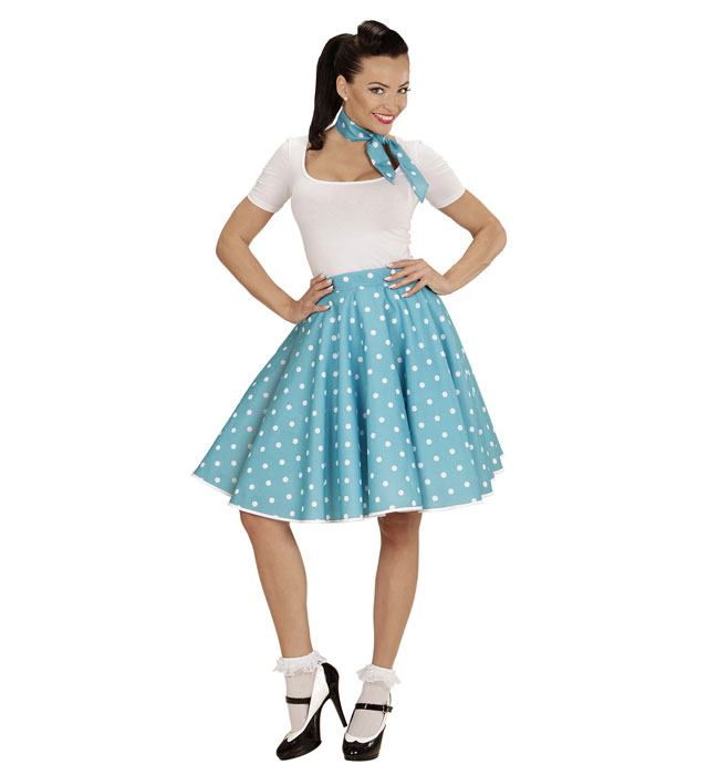 Turquoise 50S Polka Dots Skirt & Neck Scarf