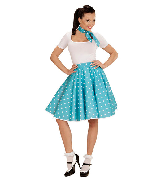 Turquoise 50S Polka Dots Skirt & Neck Scarf