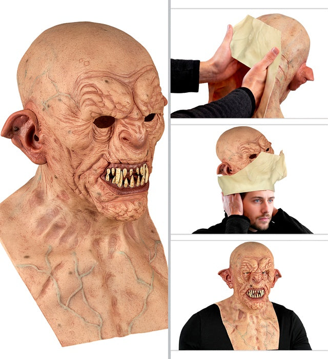 Silicone Look Zombie Full Head Mask With Neck & Chest