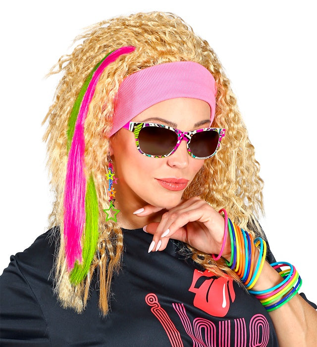 80'S Girl  2 Neon Hair Extensions, Earring, Gloves & Glasses 
