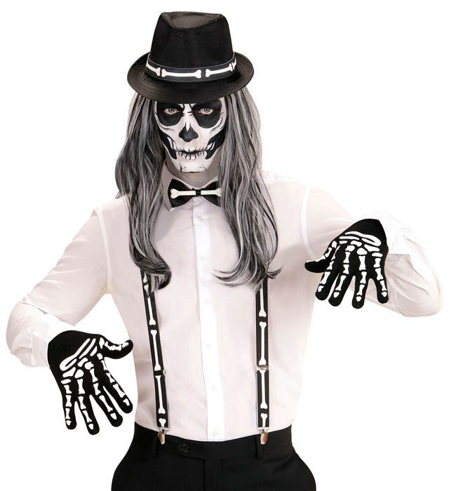 Skeleton  Bone Braces, Bow Tie, Gloves & Hat 