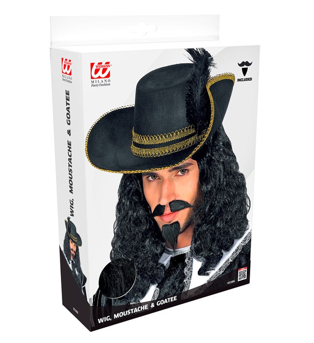 Musketeer Wig, Moustache And Goatee In Box
