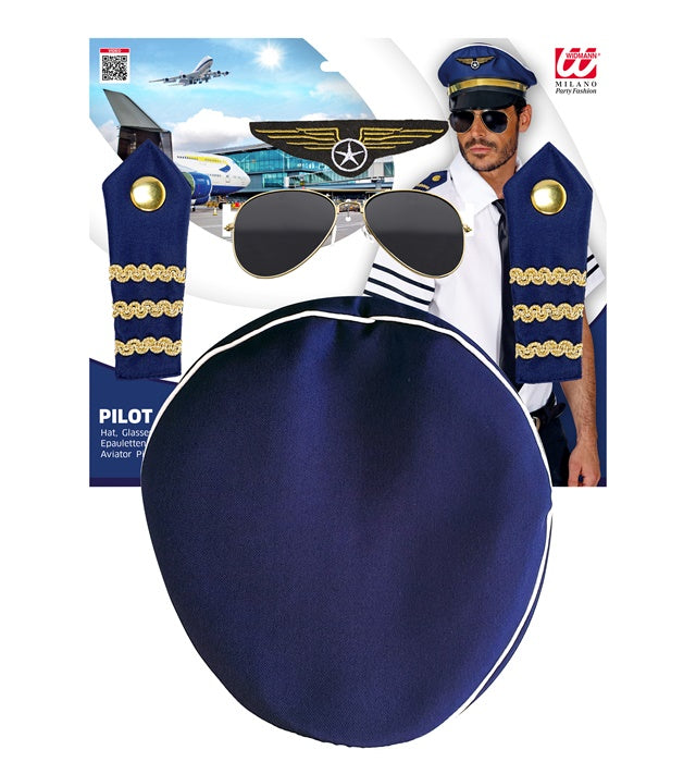 Pilot Set  Hat, Glasses, Epauletten, Aviator Pin 