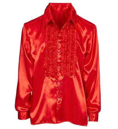 Red Satin Ruffle Shirt