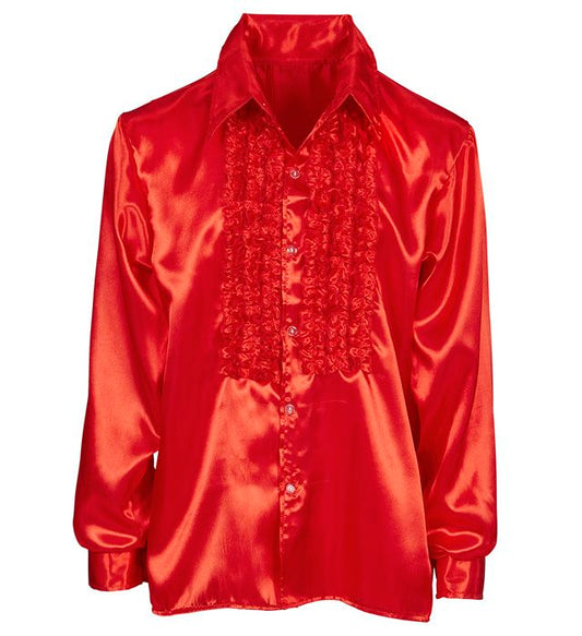 Red Satin Ruffle Shirt