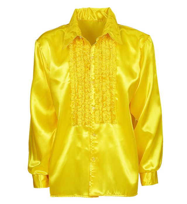 The 70S Disco Fashion  Yellow Satin Ruffle Shirt 