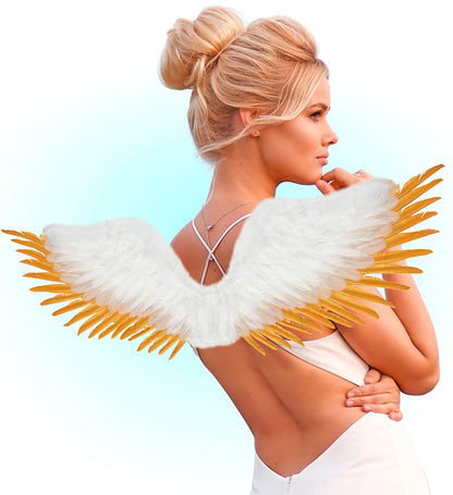 White & Gold Feathered Wings 100X25 Cm