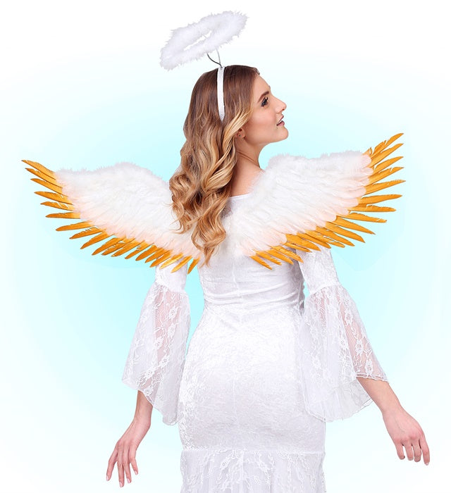 White & Gold Feathered Wings 100X25 Cm
