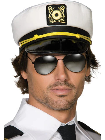 Captains Cap White Fabric with PVC Peak Adult Sailor Hat 1