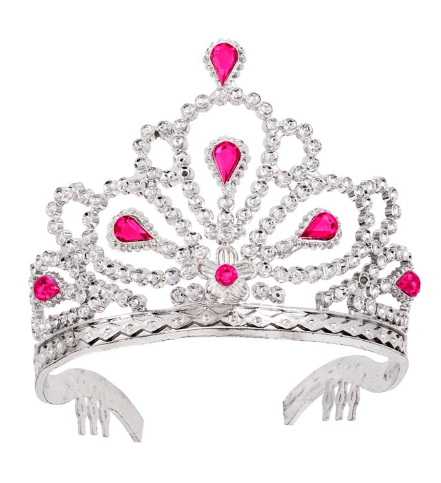 Silver Tiara With Pink Gems
