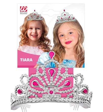 Silver Tiara With Pink Gems