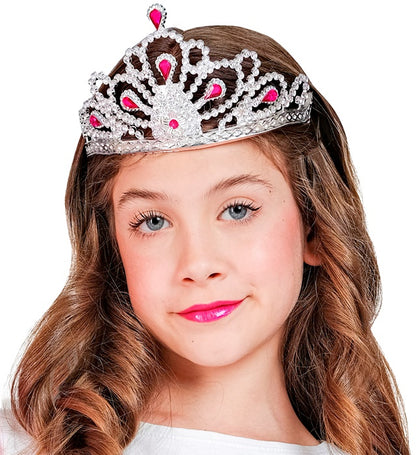 Silver Tiara With Pink Gems