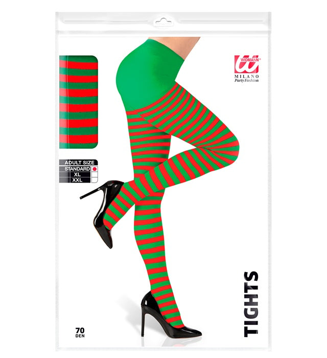 Red-Green Striped Pantyhose 70 Den
