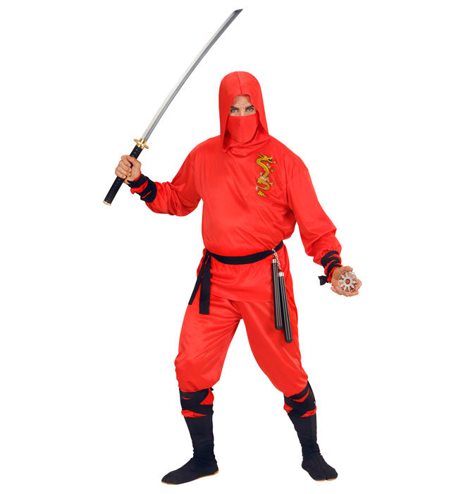 Red Dragon Ninja  Hooded Coat, Pants, Belt, Face Mask, Arm & Leg Ties 