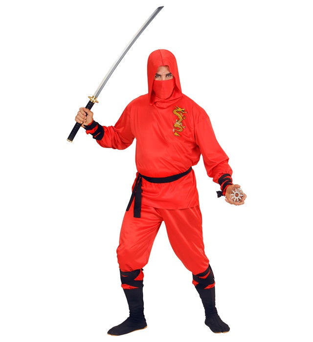 Red Dragon Ninja  Hooded Coat, Pants, Belt, Face Mask, Arm & Leg Ties 