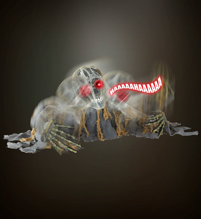 Sound Sensor Activated Animated Skeleton Zombie Groundbreaker With Moving Head & Arms, Light-Up Eye And Eerie Laughter 120 Cm 