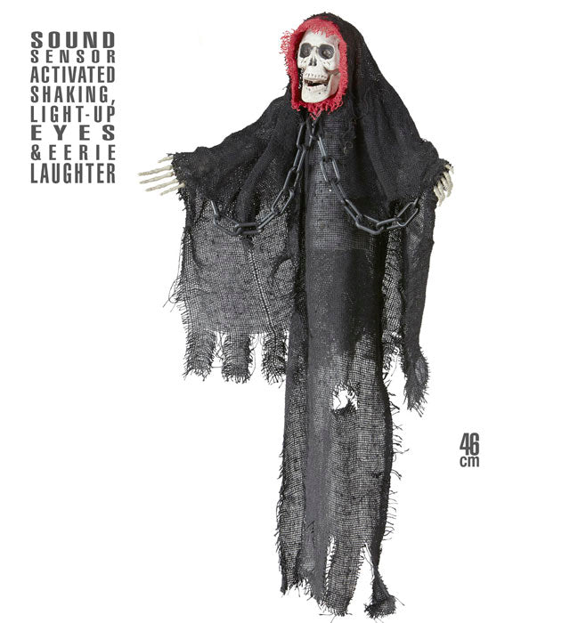 Sound Sensor Activated Animated Shaking Grim Reaper With Light-Up Eyes & Eerie Laughter 46 Cm 