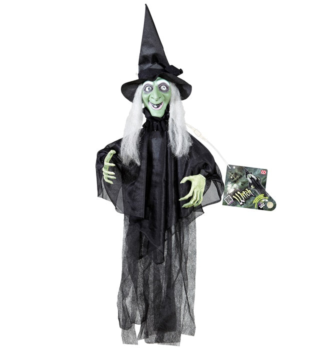 Sound Sensor Activated Animated Shaking & Talking Witch With Moving Arms & Light-Up Eyes 60 Cm - Speaks 5 Different Rhymes 