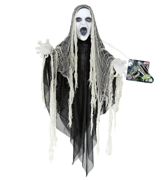 Sound Sensor Activated Sinister Reaper With Light-Up Head &amp; Hands, Thunder Sounds And Eerie Laughter 153 Cm 
