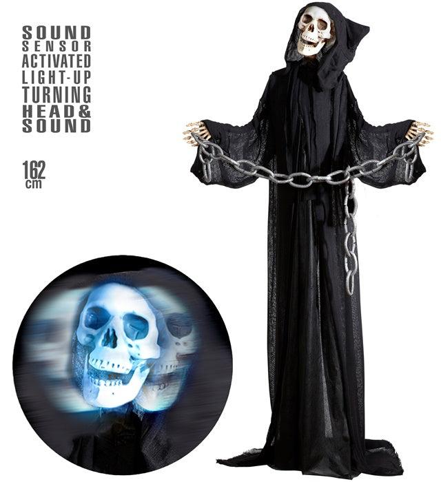 Sound Sensor Activated Animated Grim Reaper With Light-Up Turning Head &amp; Sound 162 Cm 