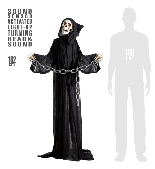 Sound Sensor Activated Animated Grim Reaper With Light-Up Turning Head &amp; Sound 162 Cm 