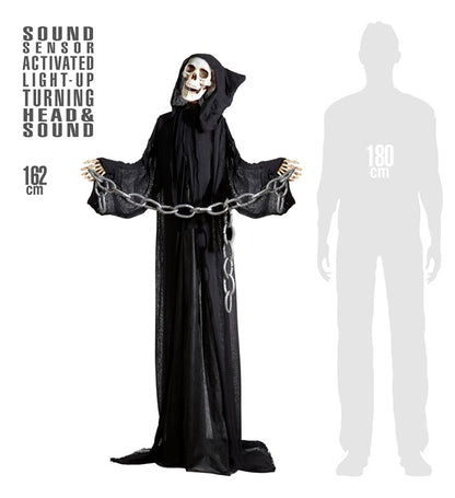 Sound Sensor Activated Animated Grim Reaper With Light-Up Turning Head & Sound 162 Cm 