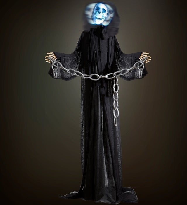 Sound Sensor Activated Animated Grim Reaper With Light-Up Turning Head &amp; Sound 162 Cm 