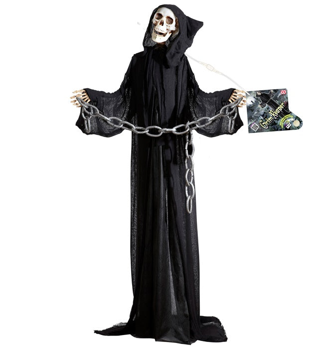 Sound Sensor Activated Animated Grim Reaper With Light-Up Turning Head &amp; Sound 162 Cm 