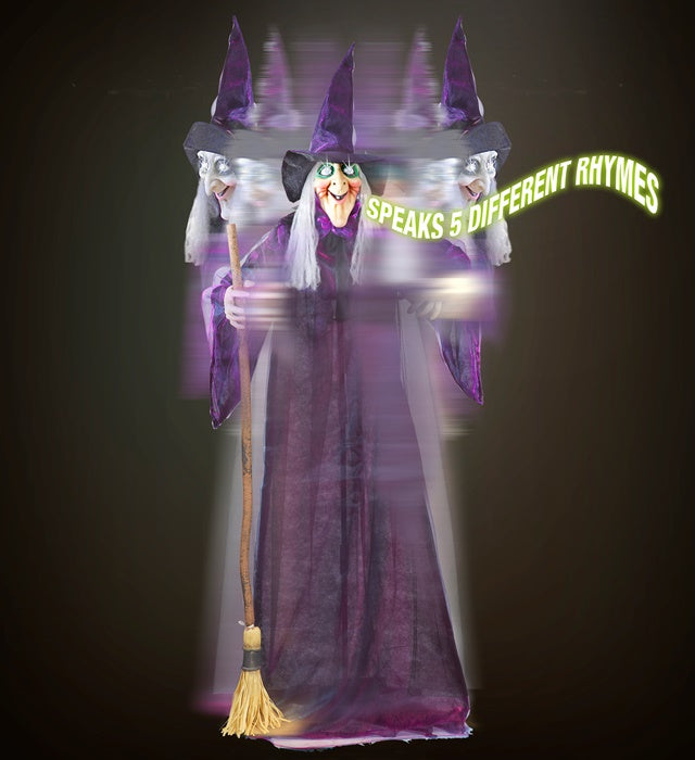 Sound Sensor Activated Animated Turning & Talking Witch With Light-Up Eyes 183 Cm - Speaks 5 Different Rhymes 