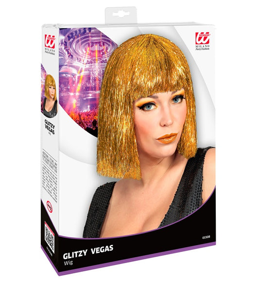 Gold Glitzy Vegas Wig In Box
