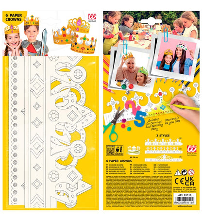 Set Of 6 Paintable Paper Crowns 3 Styles Ass.