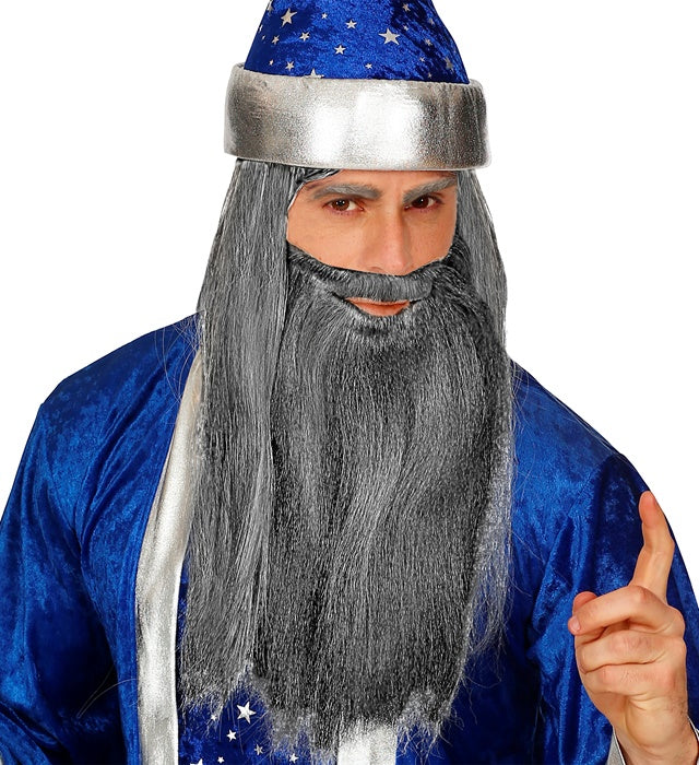 Grey Multicharacter Long Beard With Moustache Comfort Fit