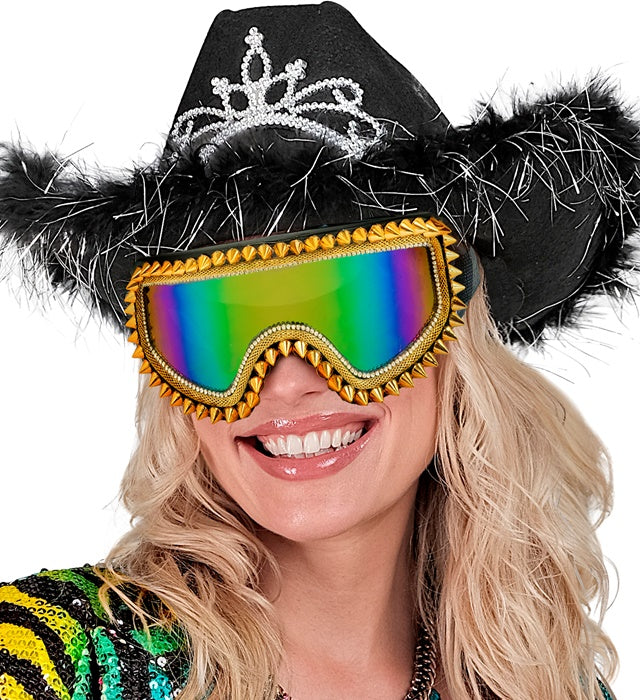 Goggles Après-Ski Winter Party Festival Studded Strass Gold