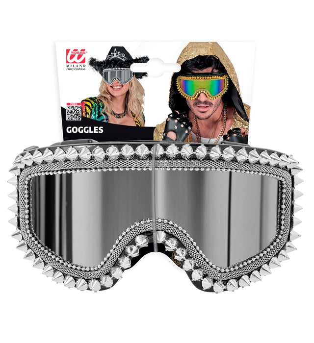 Goggles Après-Ski Winter Party Festival Studded Strass Silver