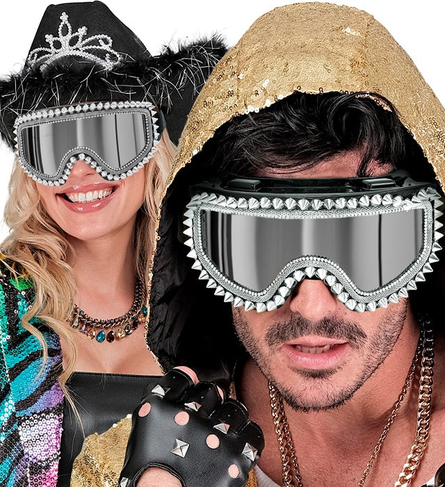 Goggles Après-Ski Winter Party Festival Studded Strass Silver