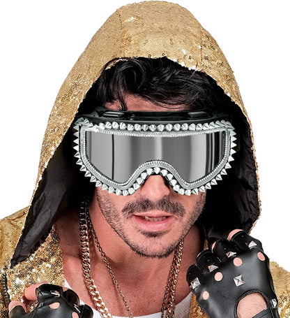 Goggles Après-Ski Winter Party Festival Studded Strass Silver