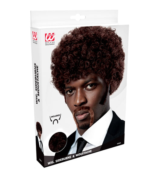 Pulp Afro Wig With Moustache And Sideburns In Box