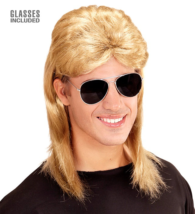 Blond 80'S Mullet Wig With Glasses In Polybag