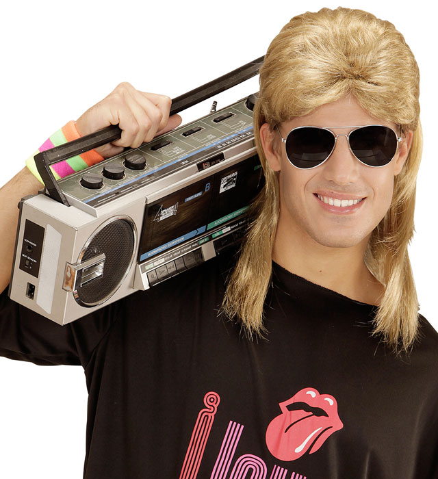 Blond 80'S Mullet Wig With Glasses In Polybag