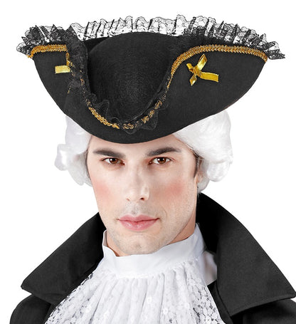 Felt Tricorn With Lace & Gold Trim