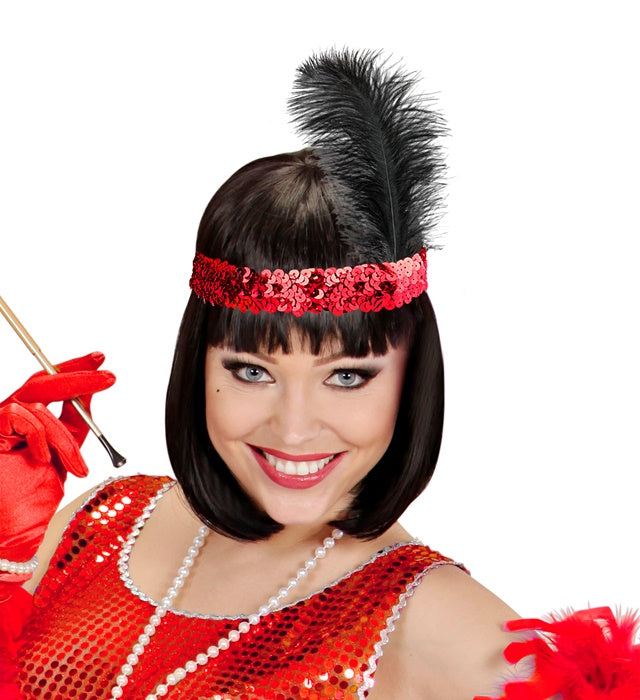Red Sequin Headband With Feather