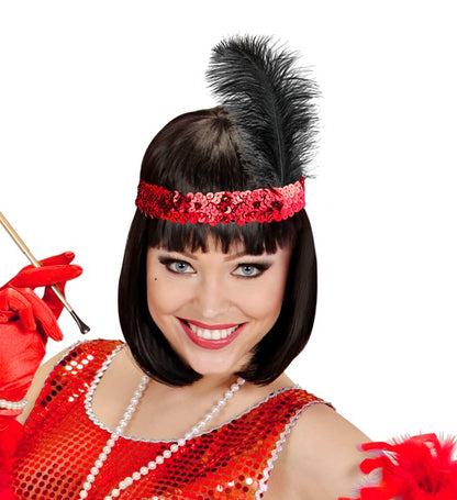 Red Sequin Headband With Feather