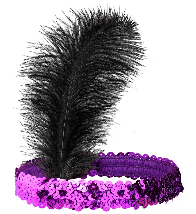 Purple Sequin Headband With Feather