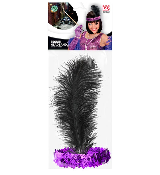 Purple Sequin Headband With Feather